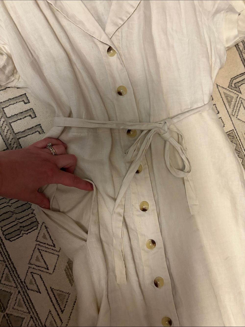 Quince Cream Button-Front Maxi Dress with Tie Waist - Picture 3 of 4